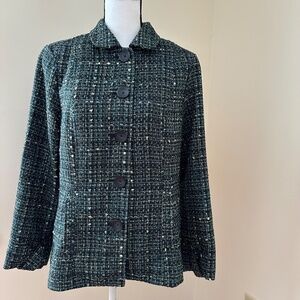 **COLDWATER CREEK* Black x Green Tweed Fashion Blazer Size Medium (10-12)